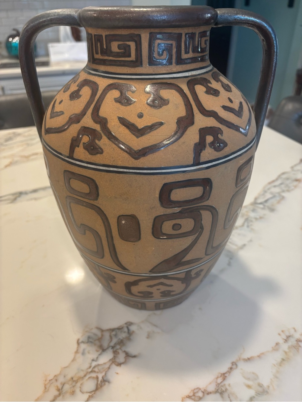 Chinese style twin handled ceramic vase